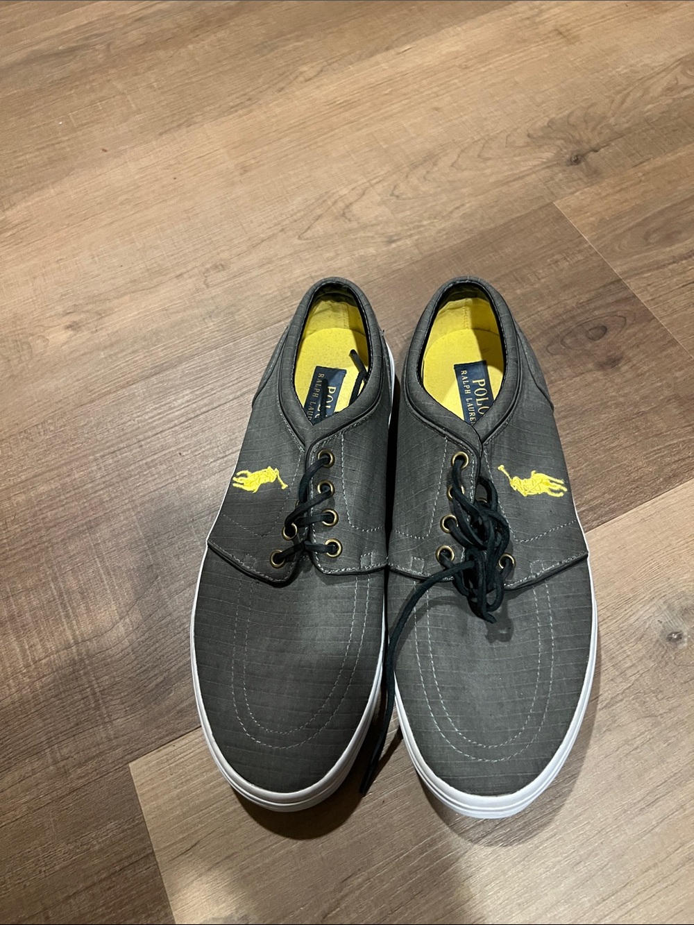 Polo by Ralph Lauren Gray Canvas Slip-On Sneakers with Yellow Logo